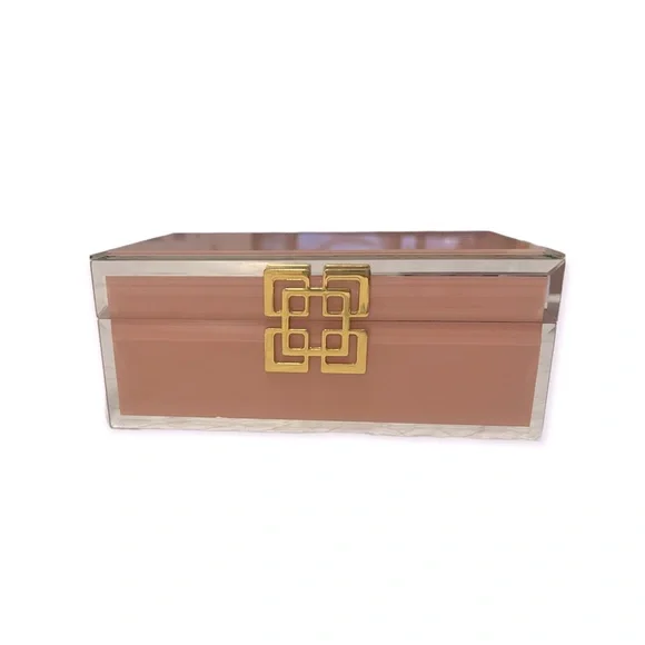 Pink Jewelry Box w/ Mirrored Edges and Gold Detail Storage & Organization